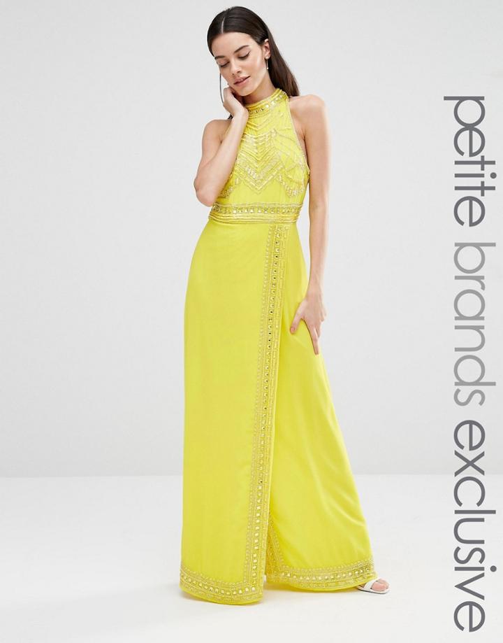 Maya Petite High Neck Embellished Detail Maxi Dress - Yellow