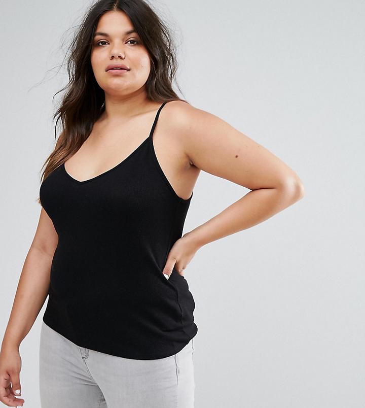 Asos Curve Cami With Skinny Straps In Rib - Black
