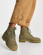 Asos Design Addition Canvas Lace Up Boots In Khaki-green