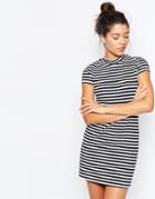 Asos A-line Shift Dress With High Neck In Stripe - Multi