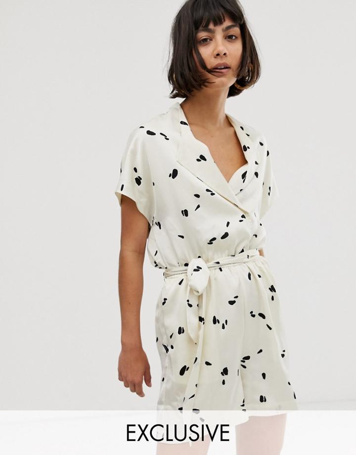 Selected Femme Printed Romper-beige