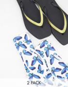 Truffle Collection 2-pack Square Toe Flip Flops In White And Print-multi