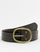 New Look Leather Belt With Oval Buckle In Brown - Brown