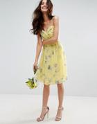 Asos Wedding Rouched Mini Dress In Sunshine Floral Print - Multi