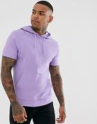 Asos Design Short Sleeve Hoodie In Waffle Texture In Light Purple - Purple
