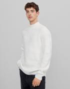 Bershka Cable Knit Turtleneck Sweater In Ecru-neutral