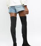 Asos Design Wide Leg Kelby Flat Elastic Thigh High Boots-black