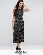 Asos Tall Floral Tea Dress With Lace Insert - Black