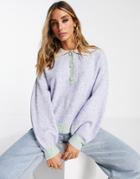 Envii Knitted Polo Sweater In Pale Blue And Green Color Block-blues