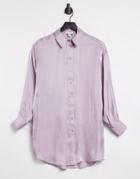 Topshop Oversized Satin Shirt In Lilac-purple