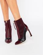 Lost Ink Avis Zip Front Heeled Ankle Boots - Red