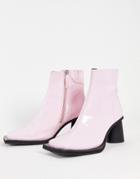 Asos Design Heeled Chelsea Boot In Pink Patent Faux Leather With Contrast Sole