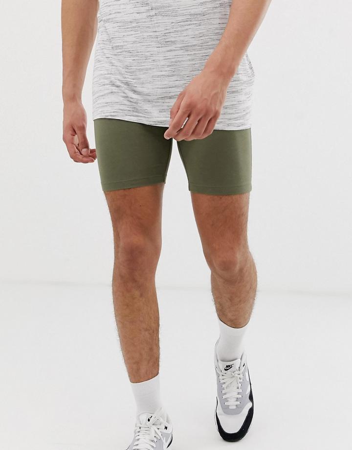 Asos Design Jersey Megging Shorts In Khaki - Green