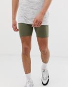 Asos Design Jersey Megging Shorts In Khaki - Green