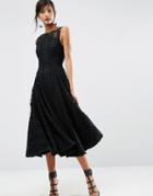 Asos Salon Extreme Lace Bonded Black Midi Prom Dress - Black