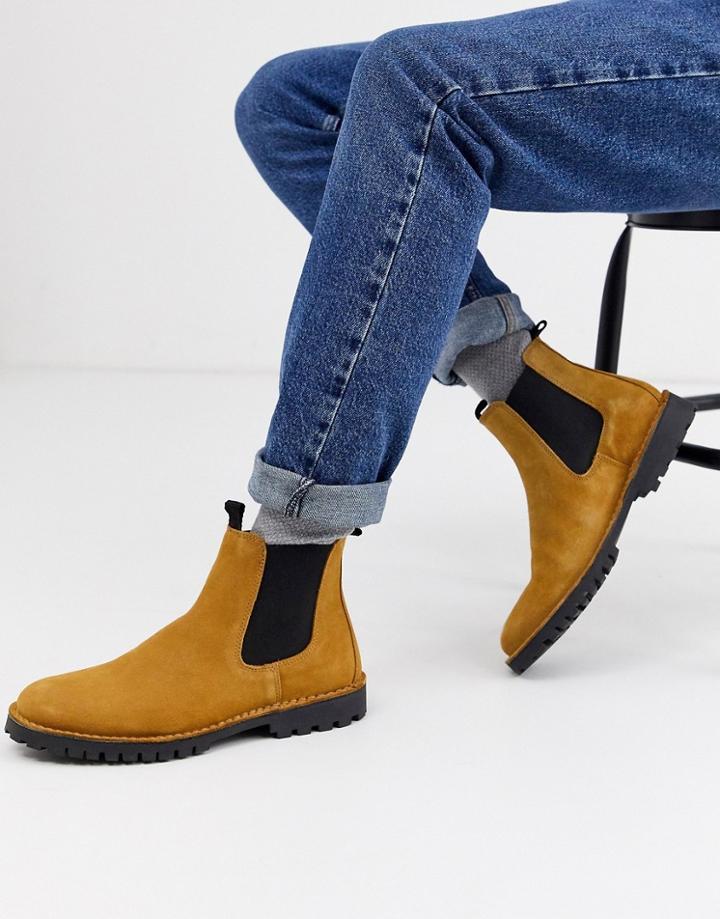 Selected Homme Chunky Sole Chelsea Boot In Sand