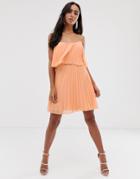Asos Design Pleated Crop Top Mini Dress With Scoop Neck - Pink