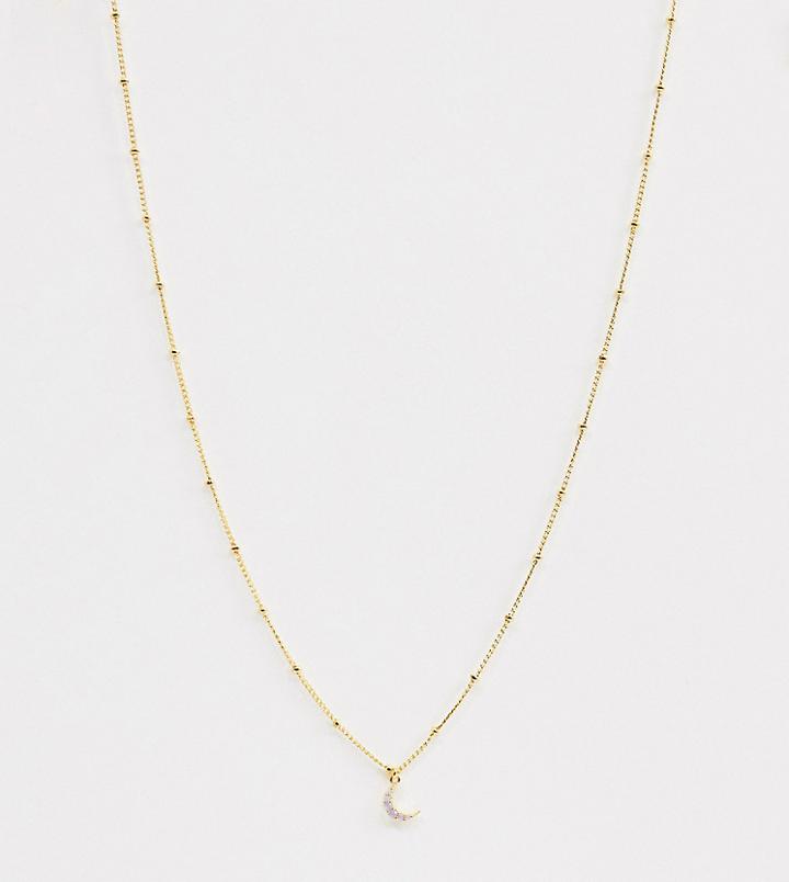 Astrid & Miyu 18k Gold Plated Moon Pendant Necklace On Satellite Chain - Gold