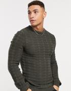 Asos Design Textured Knit Sweater In Charcoal-grey