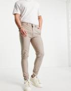 Asos Design Super Skinny Smart Pant In Stone Pinstripe-neutral