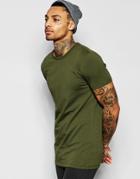 Asos Longline Muscle T-shirt In Khaki - Rifle Green