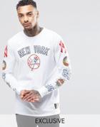 Majestic Yankees Long Sleeve T-shirt With Yankees Sleeve Print Exclusive To Asos - White