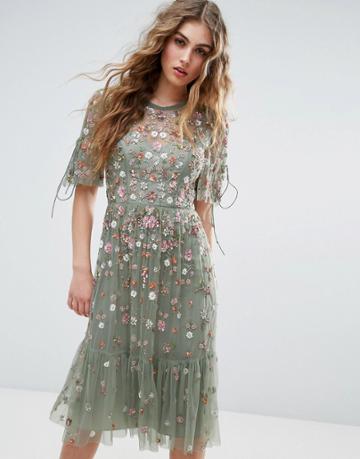 Needle And Thread Floweret Embellished Midi Dress - Green
