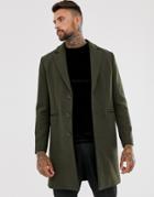 Asos Design Wool Mix Overcoat In Khaki - Green