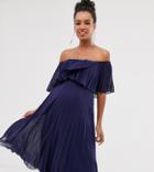 Asos Design Maternity Pleated Bandeau Midi Dress With Double Layer - Navy