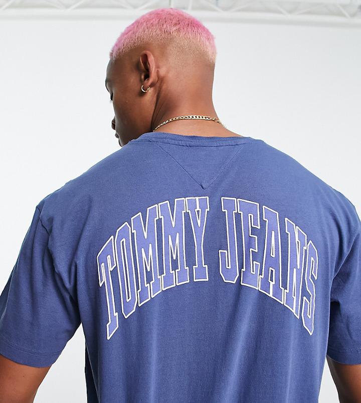 Tommy Jeans Exclusive Collegiate Capsule Organic Cotton Relaxed T-shirt With Back Logo In Blue