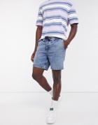 Topman Loose Fit Denim Shorts In Blue-blues