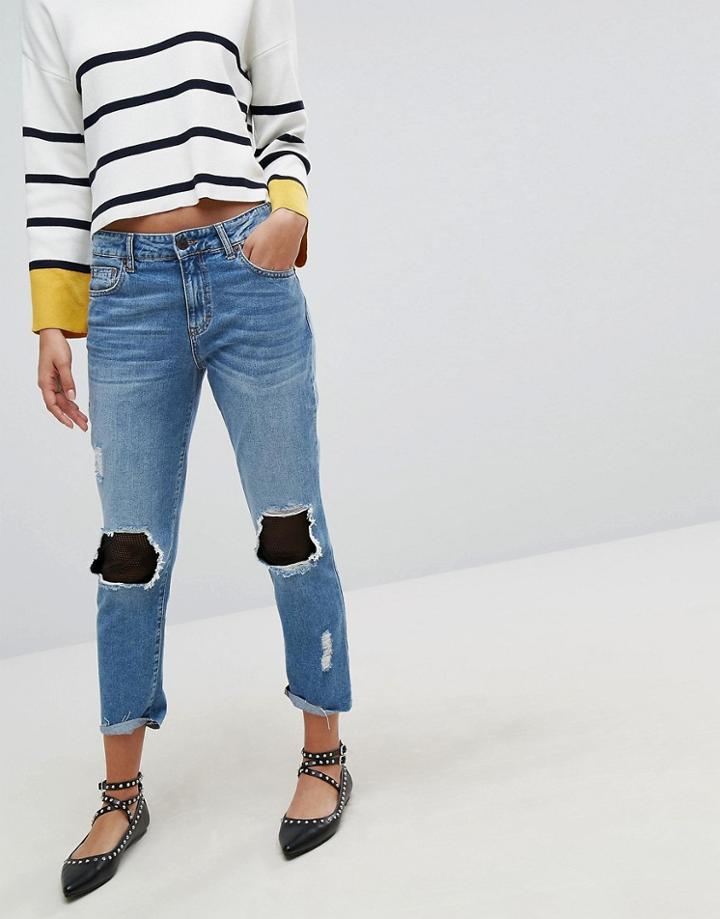 Stradivarius Denim Jean With Mesh Patching - Blue