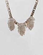 Asos Design Statement Necklace With Crystal Clusters And Chunky Chain In Gold - Gold