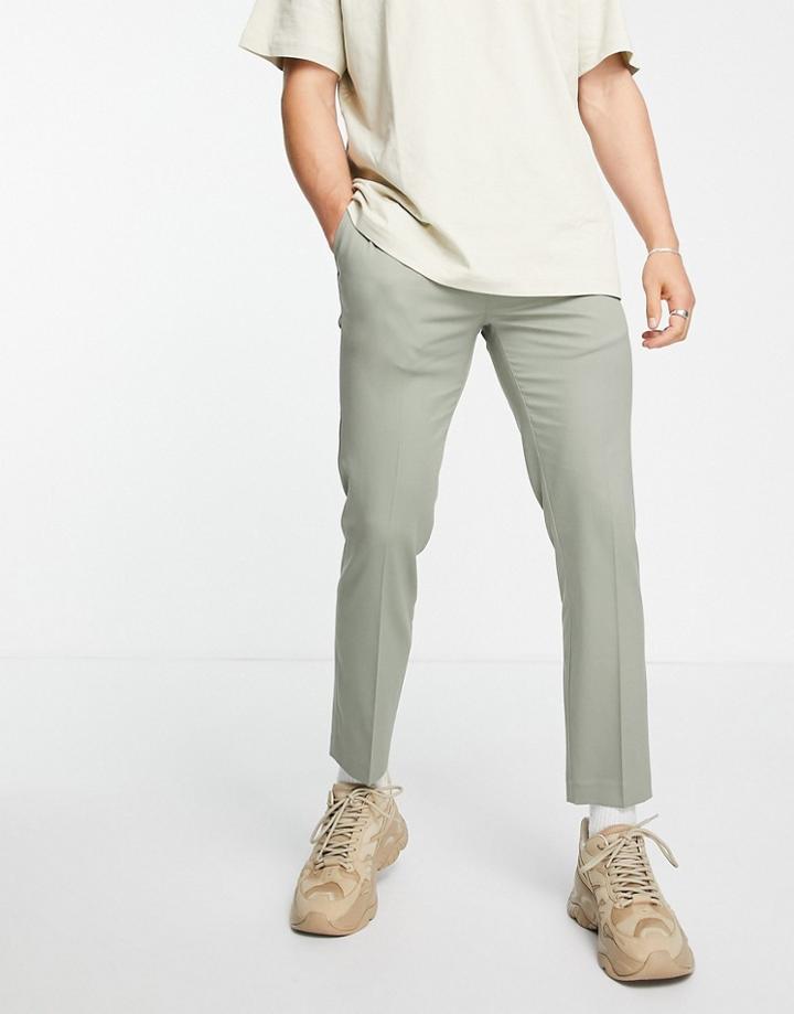 Topman Smart Skinny Pants With Elasticized Waist In Sage-green