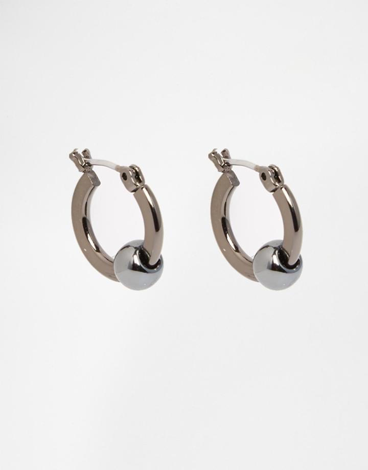 Asos Hoop Earrings In Gunmetal - Black