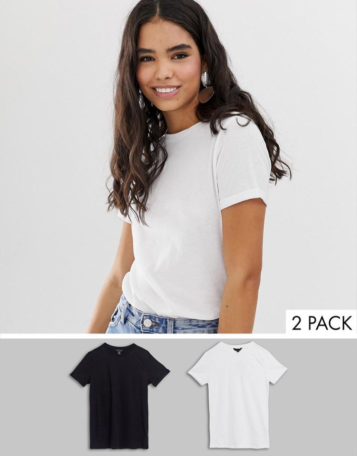 New Look 2 Pack Tee With Roll Sleeve In Black And White - Black