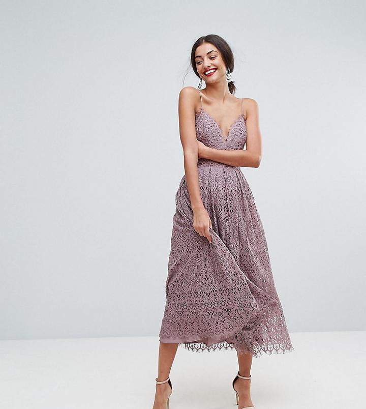 Asos Tall Lace Cami Midi Prom Dress-purple