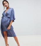 Asos Design Maternity Jacquard Kimono Midi Dress - Blue