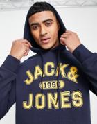 Jack & Jones Overhead Logo Hoodie In Navy