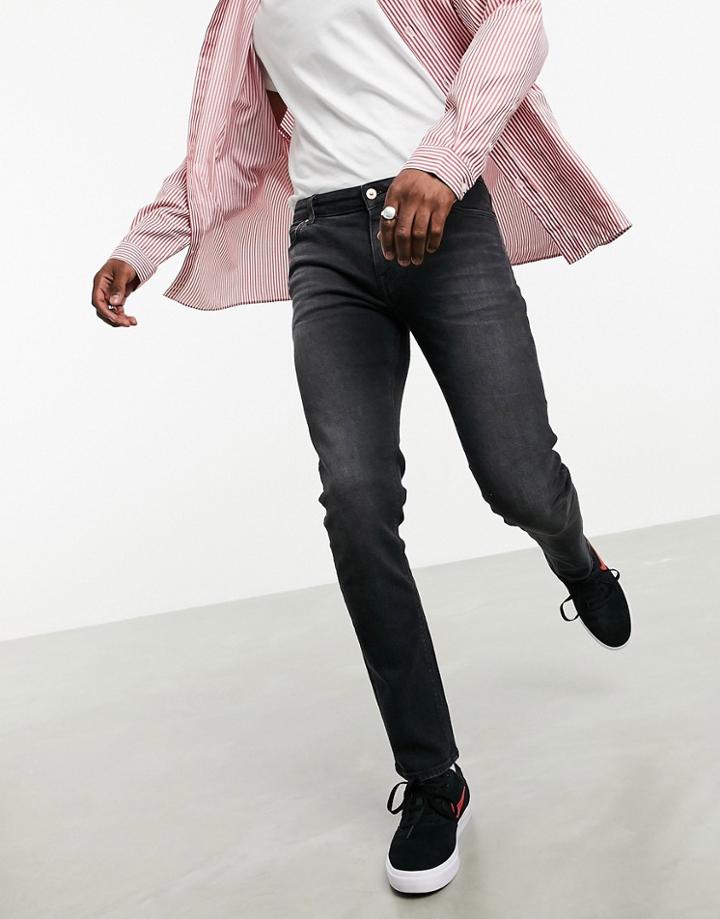 Asos Design Skinny Jeans In 'less Thirsty' Washed Black