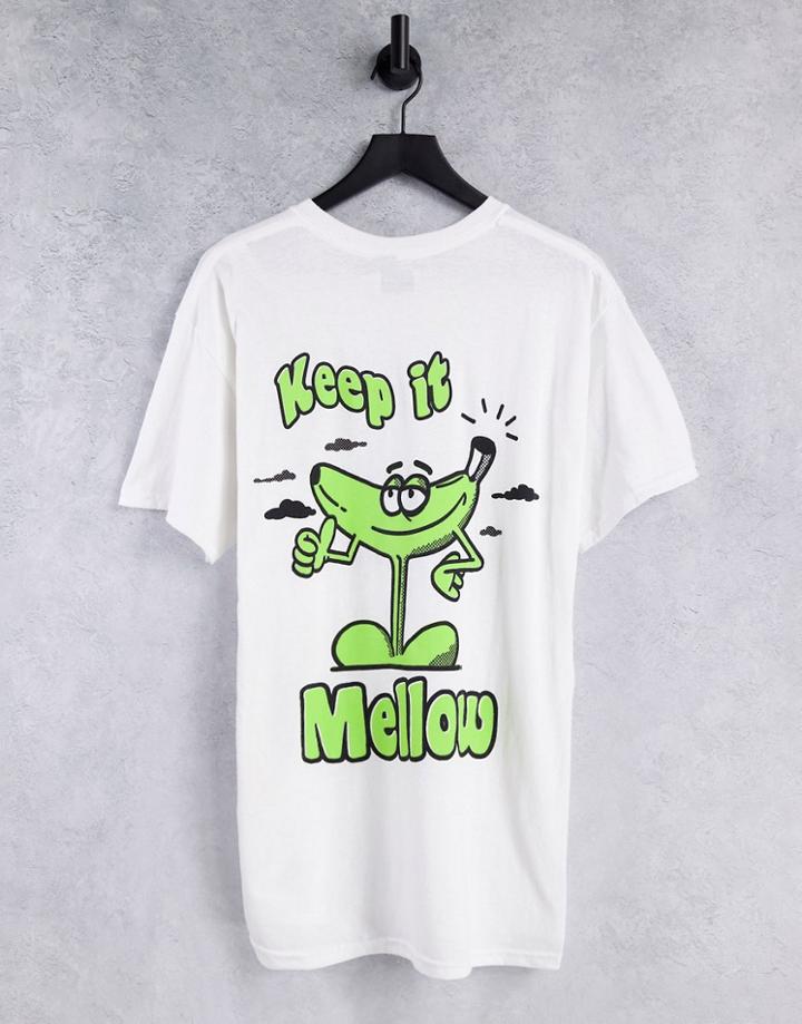 Topman Oversized T-shirt With Front And Back Keep It Mellow Print In White