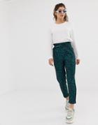 Pull & Bear High Waisted Tapered Pants In Green - Green