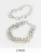 Uncommon Souls Chunky Bracelet 2 Pack In Silver