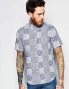 Edwin Standard Short Sleeve Regular Fit Shirt Patchwork Woven Double Cloth In Blue - Blue