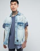 Sixth June Denim Jacket In Blue With Back Print - Blue