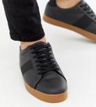Asos Design Wide Fit Sneakers In Black With Gum Sole - Black