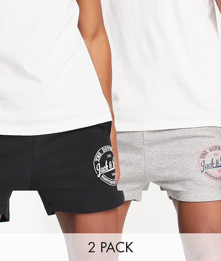 Jack & Jones 2 Pack Shorts In Black & Light Gray
