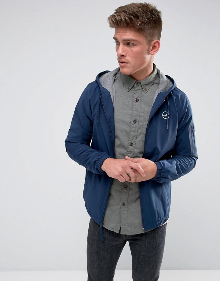 Hollister Windbreaker Jacket Jersey Lined In Navy - Navy