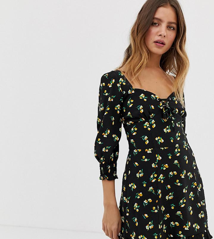 Bershka Skater Dress In Floral Print-black