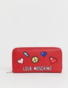 Love Moschino Zip Around Ladies' Wallet With Graphic Motif - Red